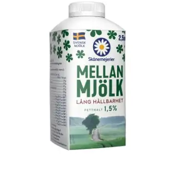 Skånemejerier Mellanmjölk 1,5% Längre hållbarhet